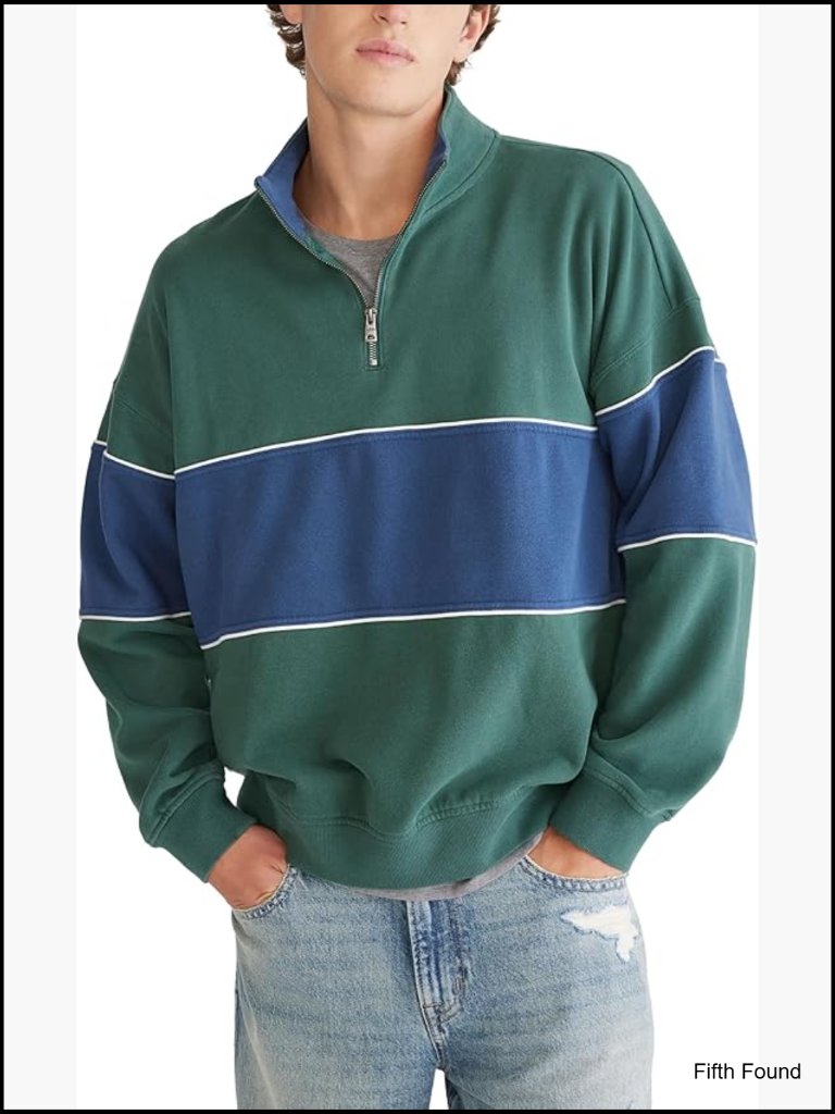 Men's Colorblock Quarter-Zip Fleece Pullover Mock Neck Relaxed Fit
